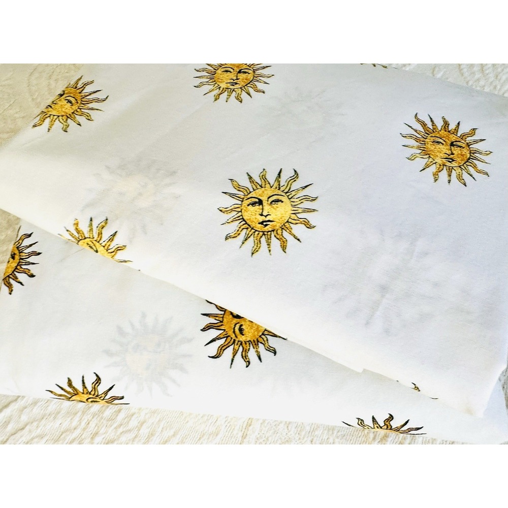 Vintage Celestial Y2K Sun Sheet Set Full Fitted Flat 1990s Whimsigoth White Gold